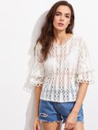 Shein Tiered Bell Sleeve Hollow Out Lace Top