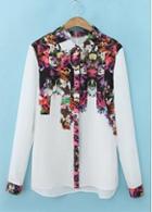 Rosewe Hot Sale Single Breasted Chiffon Printed Shirts For Ol