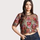 Shein Plus Paisley Embroidered Mesh Top