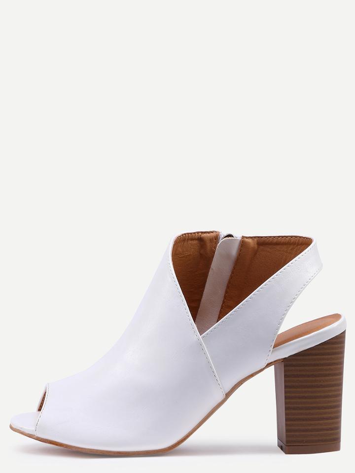 Shein Asymmetric Cut High Vamp Stacked Heel Pumps - White