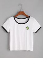 Shein White Cactaceae Embroidered Ringer T-shirt