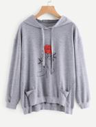 Shein Rose Print Dip Hem Hoodie