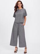 Shein Buttoned Keyhole Grid Top & Palazzo Pants Co-ord