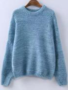 Shein Blue Round Neck Hollow Knit Sweater