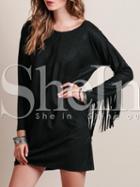 Shein Black Round Neck Tassel Dress