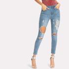 Shein Bleached Wash Ripped Crop Jeans