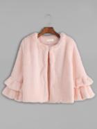 Shein Pink Tiered Ruffle Sleeve Faux Fur Coat