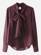 Shein Tie Neck Dolphin Hem Polka Dot Blouse
