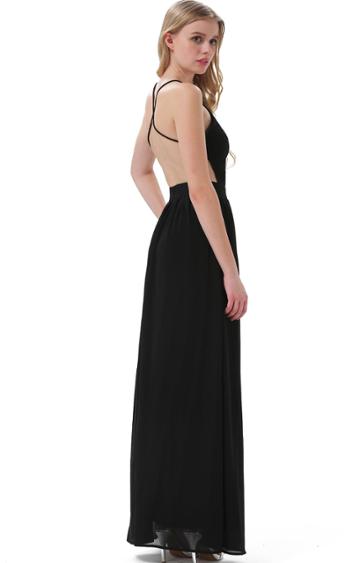 Shein Black Spaghetti Strap Backless Full Length Dress