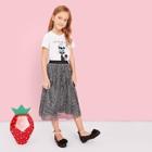 Shein Girls Letter And Cat Print Top & Skirt Set