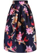 Shein Navy High Waist Floral Flare Skirt