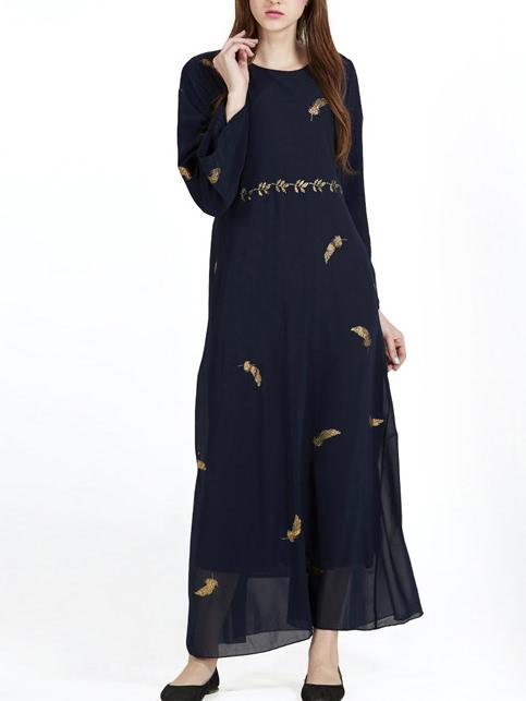 Shein Feather Gold Print Sheer Chiffon Dress