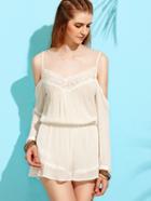 Shein Beige Off The Shoulder Tie Waist Siamese Trousers