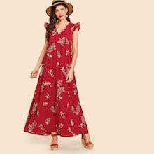 Shein Frill Trim Floral Print Dress