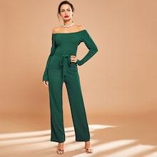 Shein Off Shoulder Solid Tailored Jumpsuit