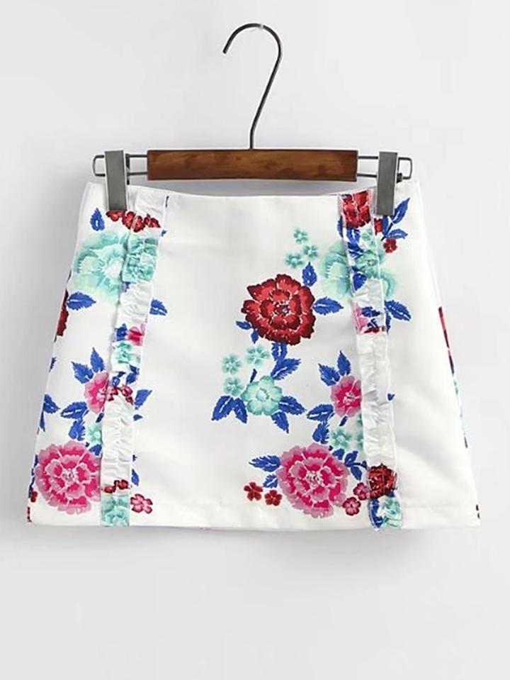 Shein Floral Print Zipper Back Skirt