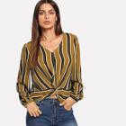 Shein Twist Front V Neck Striped Top