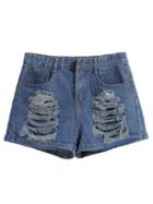 Shein Navy Pockets Ripped Denim Shorts