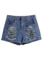 Shein Navy Pockets Ripped Denim Shorts