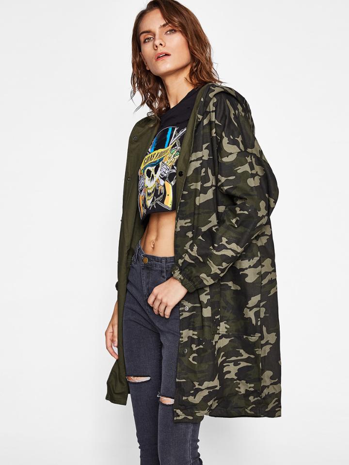 Shein Camo Drop Shoulder Hooded Multiway Coat