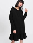 Shein Ruffle Hem Drawstring Hoodie Dress