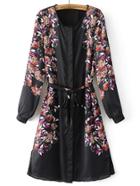 Shein Floral Print Split Side Tie Waist Dress