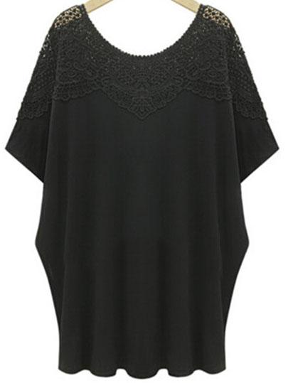 Shein Black Crochet Hollow Plus T-shirt