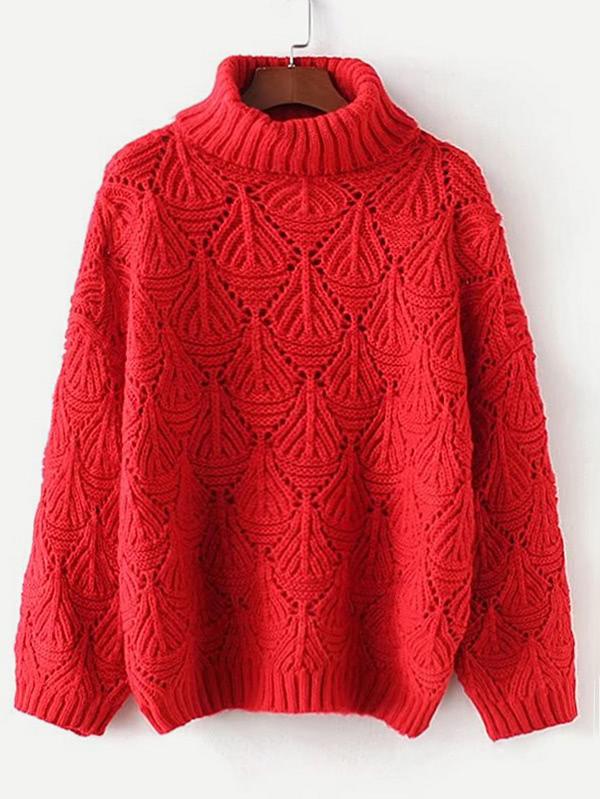 Shein Textured Pointelle Turtleneck Sweater