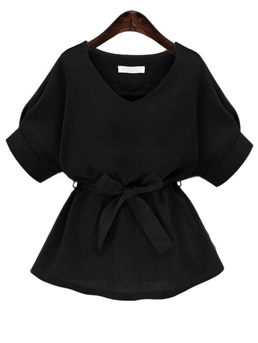 Shein V Neckline Self Tie Blouse