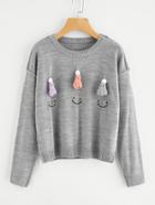 Shein Smiley Face Embroidered Raw Edge Jumper