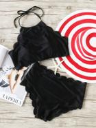 Shein Scalloped Trim Halter High Waist Bikini Set