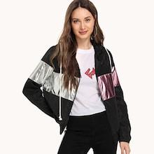 Shein Color Block Drawstring Hoodie Jacket