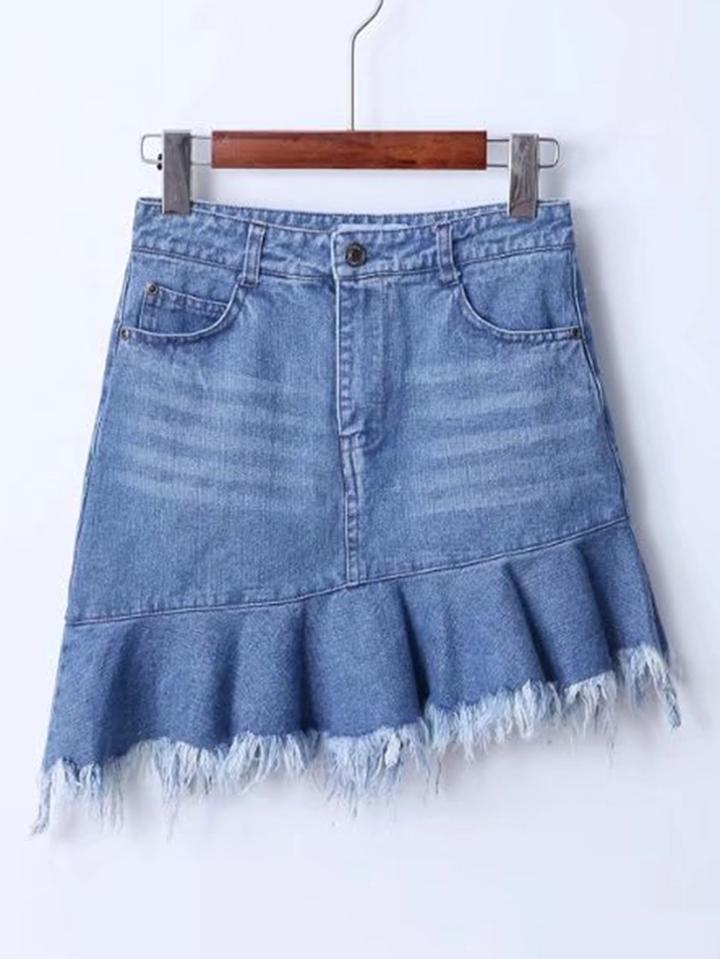 Shein Raw Hem Asymmetrical Denim Skirt