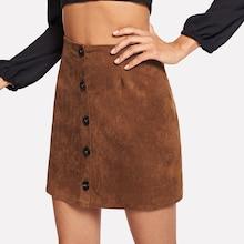 Shein Suede Single Breasted Solid Skirt