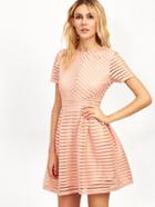 Shein Pink Round Neck Hollow Out Skater Dress