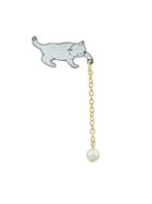 Shein Lovely White Enamel Cat Brooches With Gold-color Chain