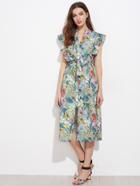 Shein Cap Sleeve Frill Trim Tie Waist Dress