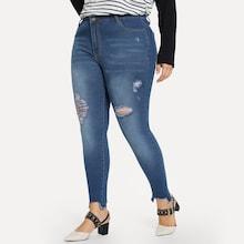 Shein Plus Knee Rips Bleach Wash Jeans