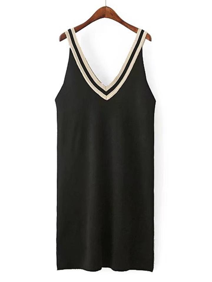 Shein Striped V Cut Knit Cami Dress