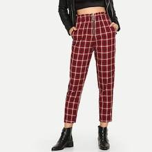 Shein Exposed Zip Fly Plaid Peg Pants