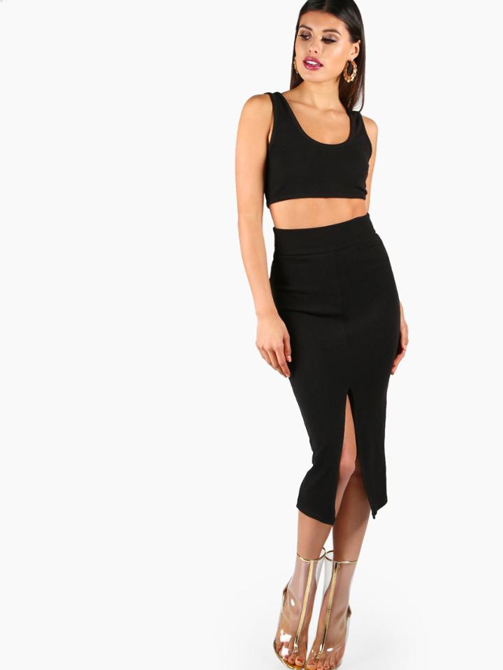 Shein Rib Knit Bra Top And Skirt Co-ord