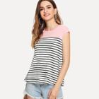 Shein Contrast Shoulder Striped T-shirt