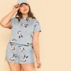Shein Plus Cartoon Print Tee & Sweat Shorts Set