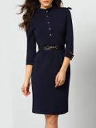 Shein Navy Stand Collar Epaulet Zipper Back Dress