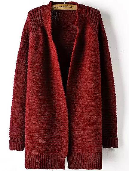 Shein Red Long Sleeve Striped Patterned Cardigan