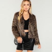 Shein Open Front Faux Fur Leopard Coat