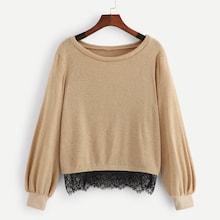 Shein Contrast Lace Hem Sweater