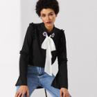 Shein Rhinestone Detail Tie Neck Frill Trim Top
