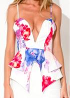 Rosewe Plunging Neck Printed Asymmetric Camisole Top