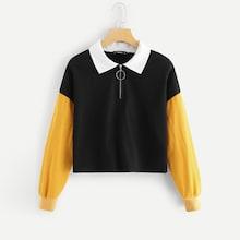 Shein O-ring Zip Half Placket Colorblock Sweatshirt